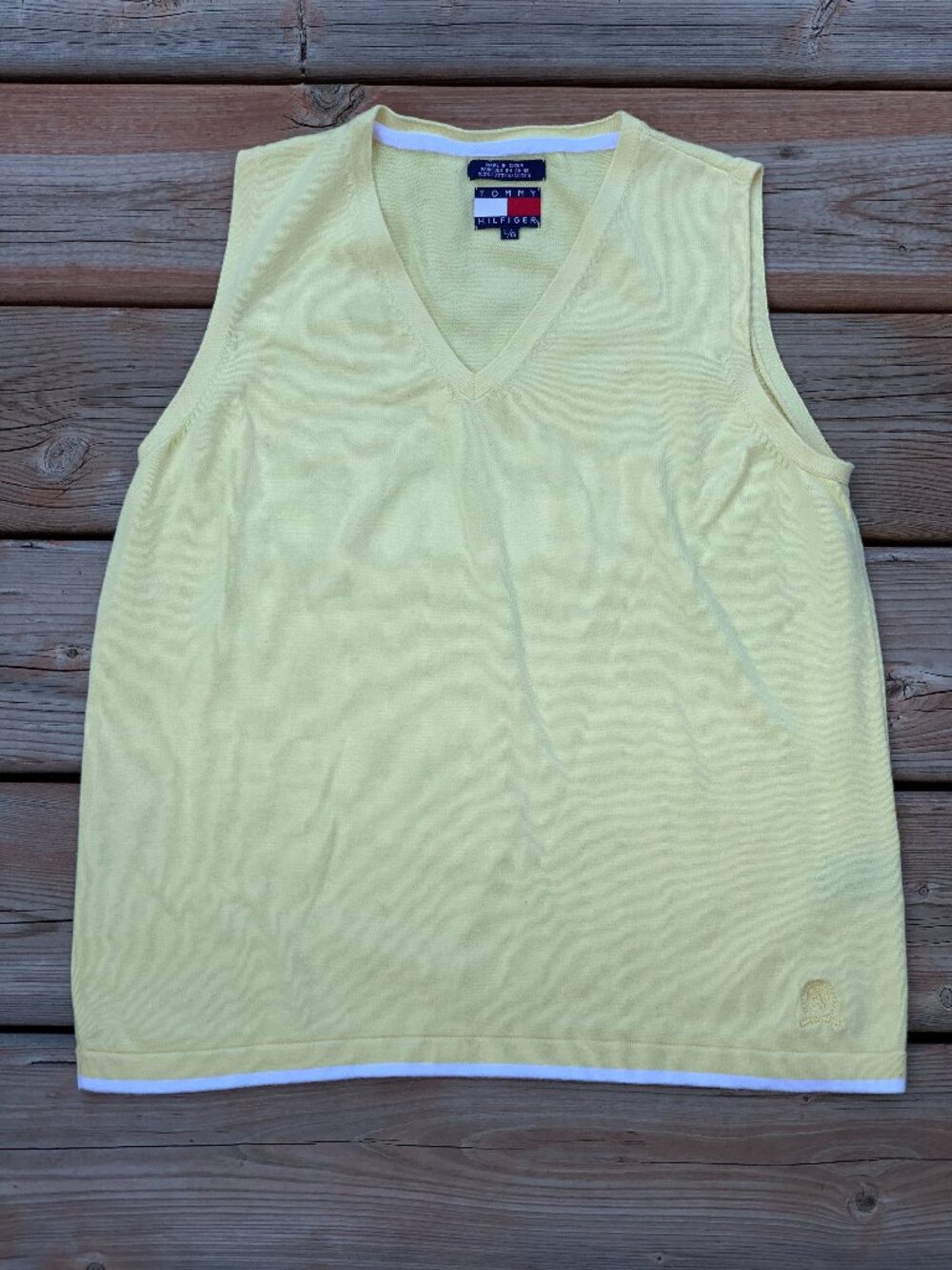 Vintage Tommy Hilfiger Sweater Vest Large Yellow V-Neck Lightweight Cotton Golf